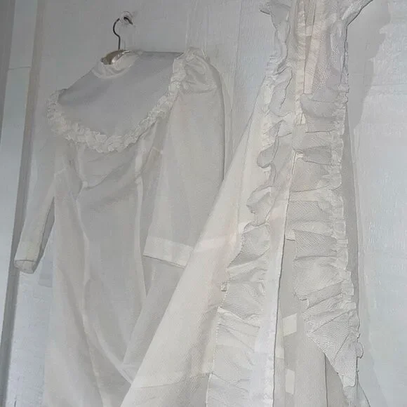 Vintage Hawaiian 1940s Handmade White Palaka Holoku Wedding Dress W/Train Loop - Picture 7 of 11